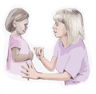 An adult and child talking, from the original resource collection
